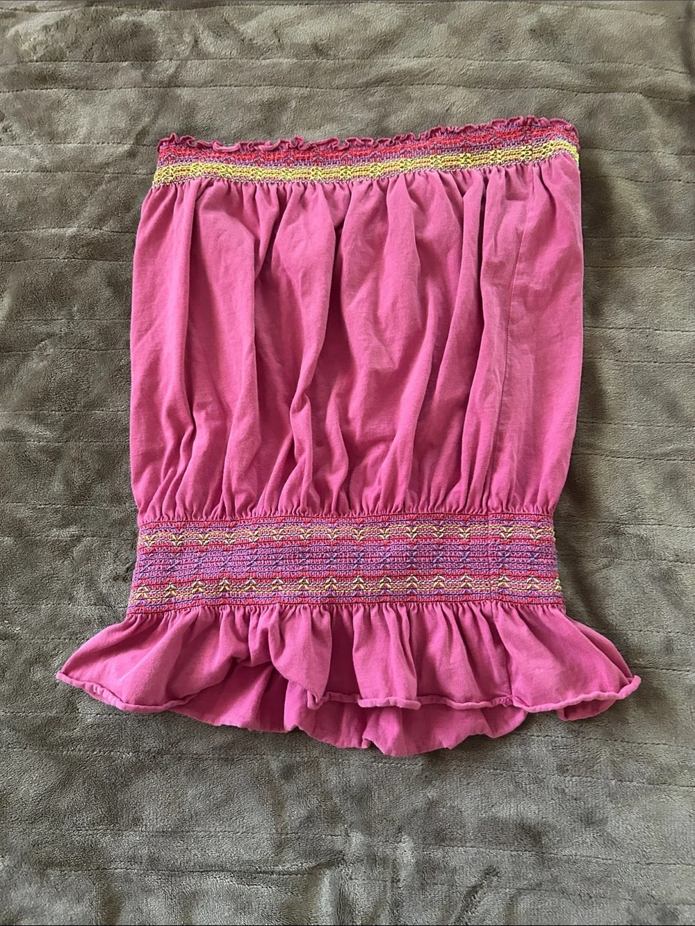 Smocked Strapless Pink Peplum Camisole